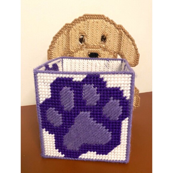 Handmade Needlepoint Plastic Yarn TREAT BOX & PHOTO FRAME Dog Puppy Retriever - Picture 5 of 13